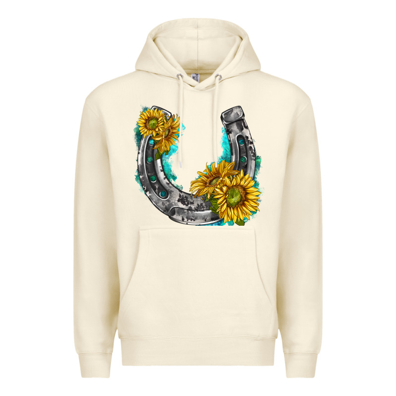 Horseshoe Cowhide And Sunflowers Premium Hoodie by texasbilliewilder | Teevron