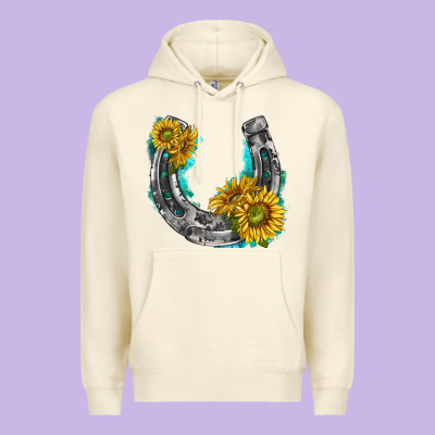Premium Hoodie horseshoe cowhide and sunflowers