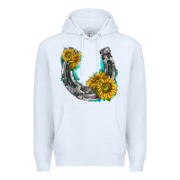 White horseshoe cowhide and sunflowers Premium Hoodie - texasbilliewilder
