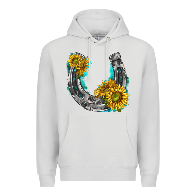 Horseshoe Cowhide And Sunflowers Premium Hoodie by texasbilliewilder | Teevron