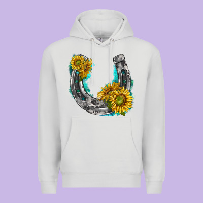 Premium Hoodie horseshoe cowhide and sunflowers