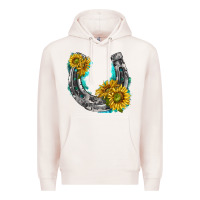 Pale Pink horseshoe cowhide and sunflowers Premium Hoodie - texasbilliewilder