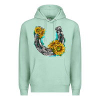 Seafoam horseshoe cowhide and sunflowers Premium Hoodie - texasbilliewilder