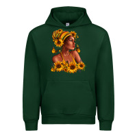 Forest Green Afro American woman sunflowers Urban Hoodie - RanaPortraitStore