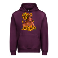 Mauve Wine Afro American woman sunflowers Urban Hoodie - RanaPortraitStore