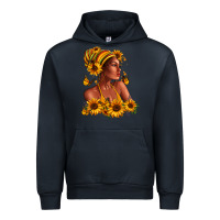 Navy Afro American woman sunflowers Urban Hoodie - RanaPortraitStore