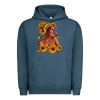 Pigment Midnight Navy Afro American woman sunflowers Urban Hoodie - RanaPortraitStore