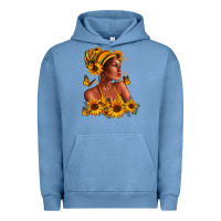 Pigment Pebble Blue Afro American woman sunflowers Urban Hoodie - RanaPortraitStore