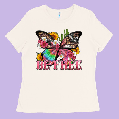 Be Free With Butterfly And Cactus Flowers Ladies Tee Designed By Artiststas