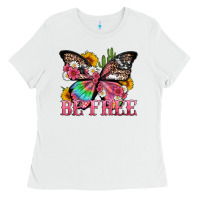 White be free with butterfly and cactus flowers Ladies Tee - Artiststas