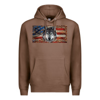 Chestnut Wolf with american flag and leopard Premium Hoodie - RanaPortraitStore