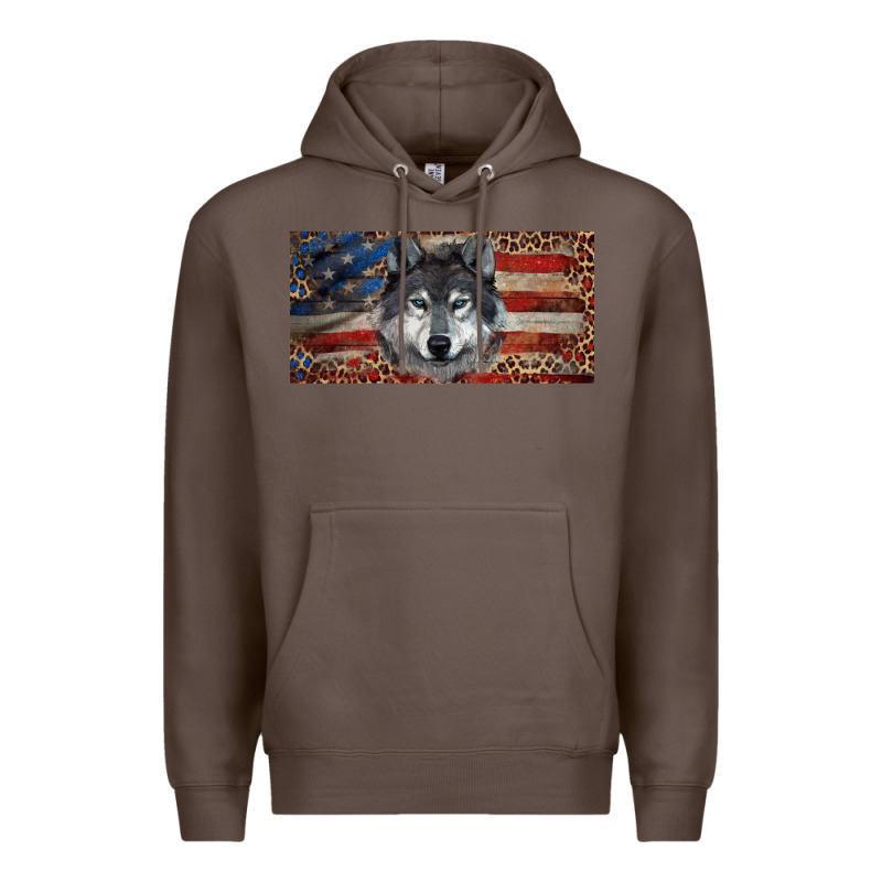 Wolf With American Flag And Leopard Premium Hoodie by RanaPortraitStore | Teevron