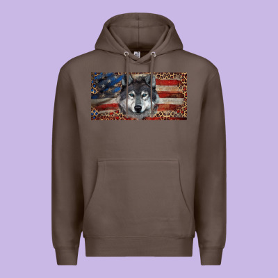 Premium Hoodie Wolf with american flag and leopard