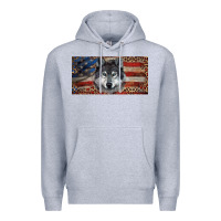Heather Grey Wolf with american flag and leopard Premium Hoodie - RanaPortraitStore