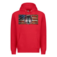 Red Wolf with american flag and leopard Premium Hoodie - RanaPortraitStore