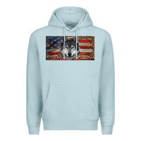 Blue Mist Wolf with american flag and leopard Premium Hoodie - RanaPortraitStore