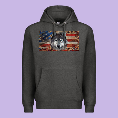 Premium Hoodie Wolf with american flag and leopard