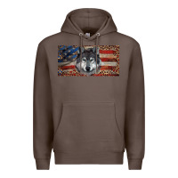 Coffee Wolf with american flag and leopard Premium Hoodie - RanaPortraitStore