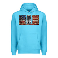 Ocean Blue Wolf with american flag and leopard Premium Hoodie - RanaPortraitStore