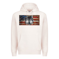 Pale Pink Wolf with american flag and leopard Premium Hoodie - RanaPortraitStore