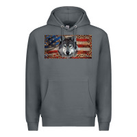 Rock Wolf with american flag and leopard Premium Hoodie - RanaPortraitStore
