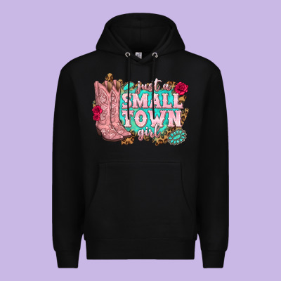 Premium Hoodie just a small town girl cowgirl boots
