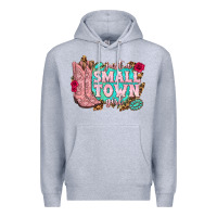 Heather Grey just a small town girl cowgirl boots Premium Hoodie - texasbilliewilder
