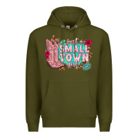 Army Green just a small town girl cowgirl boots Premium Hoodie - texasbilliewilder