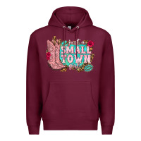 Burgundy just a small town girl cowgirl boots Premium Hoodie - texasbilliewilder
