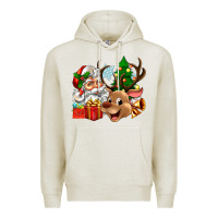 Oatmeal Heather santa and reindeer Premium Hoodie - Zillion Design Studio