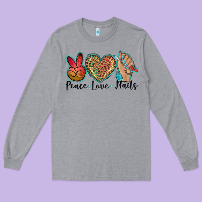 Peace Love Nails Long Sleeve Tee Designed By Barkaloodesign