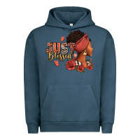 Pigment Midnight Navy Just blessed afro woman with roses Urban Hoodie - RanaPortraitStore