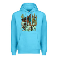Ocean Blue ride em cowboy Premium Hoodie - texasbilliewilder