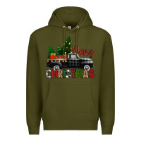 Army Green merry christmas with black truck Premium Hoodie - Zillion Design Studio