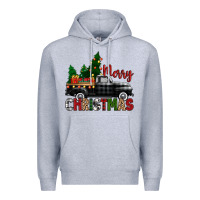 Heather Grey merry christmas with black truck Premium Hoodie - Zillion Design Studio