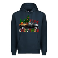 Navy merry christmas with black truck Premium Hoodie - Zillion Design Studio