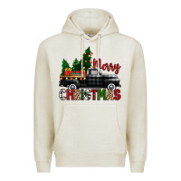 Oatmeal Heather merry christmas with black truck Premium Hoodie - Zillion Design Studio