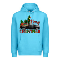 Ocean Blue merry christmas with black truck Premium Hoodie - Zillion Design Studio