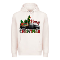 Pale Pink merry christmas with black truck Premium Hoodie - Zillion Design Studio
