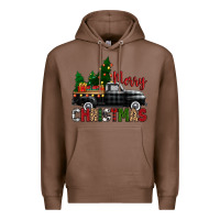 Chestnut merry christmas with black truck Premium Hoodie - Zillion Design Studio