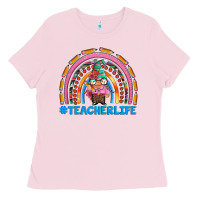 Bubblegum Pink teacherlife and teacher gnome rainbow Ladies Tee - Artiststas