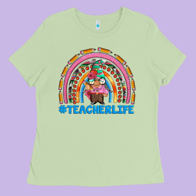 Teacherlife And Teacher Gnome Rainbow Ladies Tee Designed By Artiststas