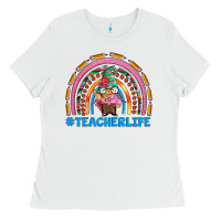 White teacherlife and teacher gnome rainbow Ladies Tee - Artiststas