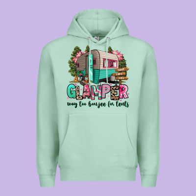 Premium Hoodie glamper way too boujee for tents 2