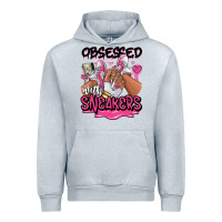 Heather Grey Obsessed with sneakers pink afro woman Urban Hoodie - RanaPortraitStore
