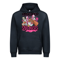 Navy Obsessed with sneakers pink afro woman Urban Hoodie - RanaPortraitStore