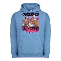 Pigment Pebble Blue Obsessed with sneakers pink afro woman Urban Hoodie - RanaPortraitStore