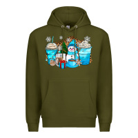 Army Green winter snowman coffee cups Premium Hoodie - Zillion Design Studio