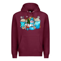 Burgundy winter snowman coffee cups Premium Hoodie - Zillion Design Studio