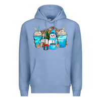 Colony Blue winter snowman coffee cups Premium Hoodie - Zillion Design Studio